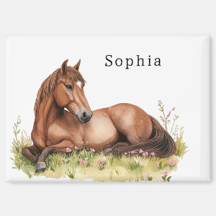 Pferd Rosa Floral Rustikal Brauner Sattel Magnet