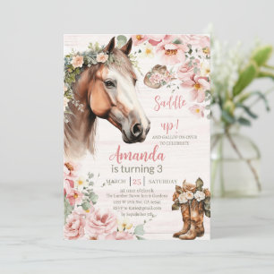 Pferd Rosa Florales Mädchen Sattel Auf Cowgirl Geb Einladung