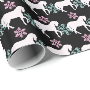Pferd Schneeflocken Muster Mädchen Weihnachtsgesch Geschenkpapier