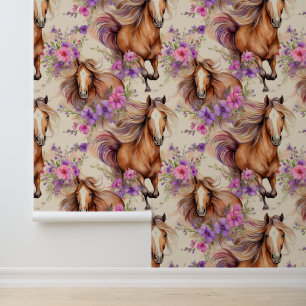Pferd Schöne Mane Pink Purple Blumen Girls Tapete