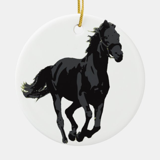 Pferd - schwarzer Stallion Keramik Ornament (Vorne)