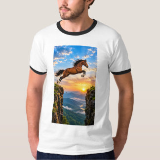 Pferd springt über Berglandschaft T-Shirt