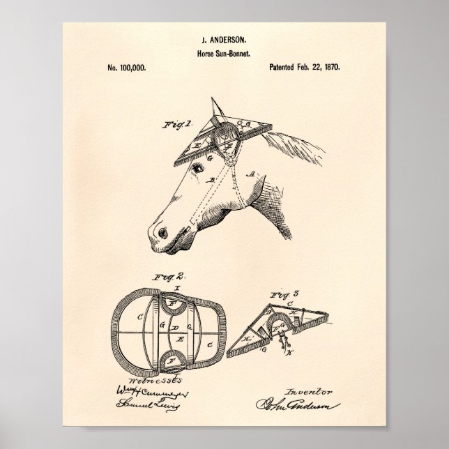 Pferd Sunbonnet 1870 Patent Art Old Peper Poster (Vorne)