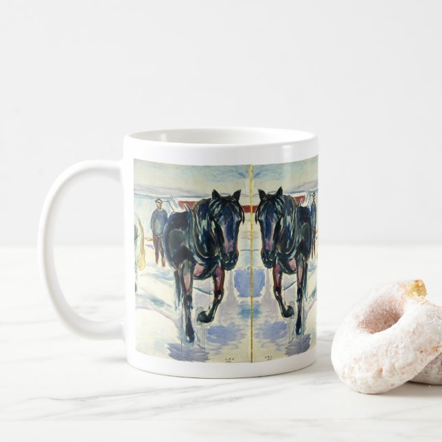 Pferd Team in Snow von Edvard Munch Kaffeetasse (Mit Donut)