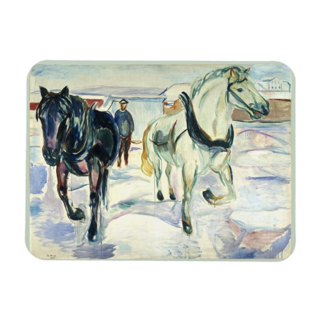 Pferd Team in Snow von Edvard Munch Magnet (Horizontal)