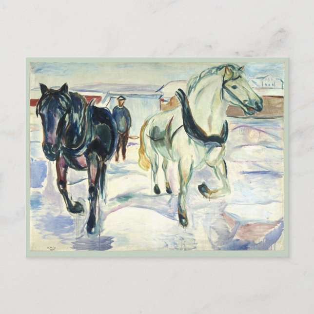 Pferd Team in Snow von Edvard Munch Postkarte (Vorderseite)