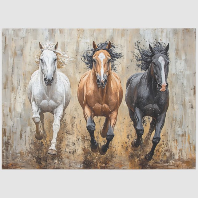 Pferd Trio Galopp Gemälde Decoupage Seidenpapier (Vorderseite)