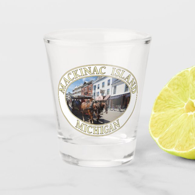 Pferd und Beförderung in der Innenstadt von Mackin Schnapsglas (Vorderseite)