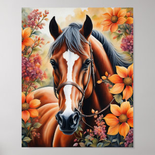 Pferd und Blume Poster
