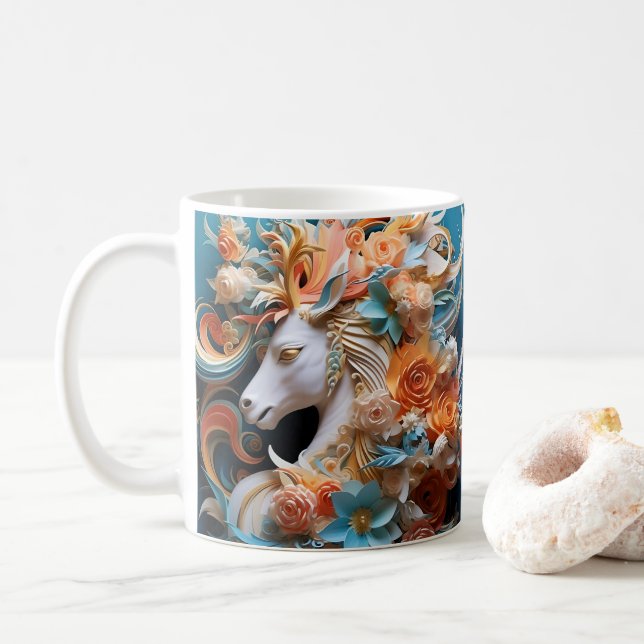 Pferd und Blumen, Reitergeschenk, Pferdereiten Kaffeetasse (Mit Donut)