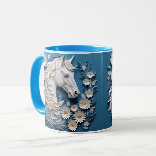 Pferd und Blumen, Reitergeschenk, Pferdereiten Tasse (Vorderseite Links)