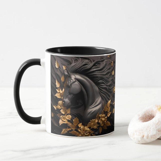 Pferd und Blumen, Reitergeschenk, Pferdereiten Tasse (Mit Donut)