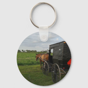 Pferd und Buggy im Sonnenuntergang Schlüsselanhänger