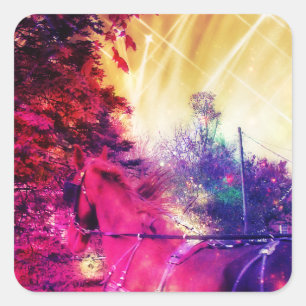 Pferd und Buggy, Raumbearbeitung Quadratischer Aufkleber