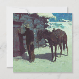 Pferd und Cowboy im Winterschnee Einladung
