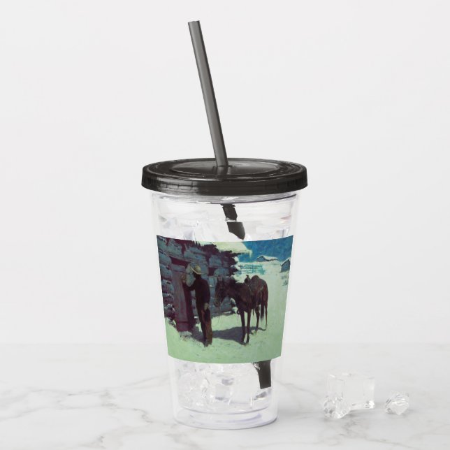 Pferd und Cowboy Winterschnee Acryltrinkbecher (Vorderseite Ice)
