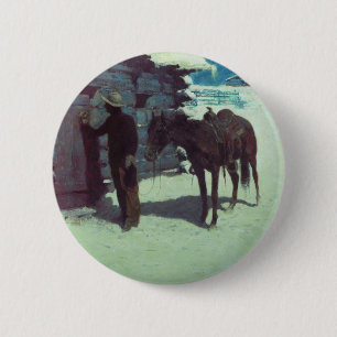 Pferd und Cowboy Winterschnee Button