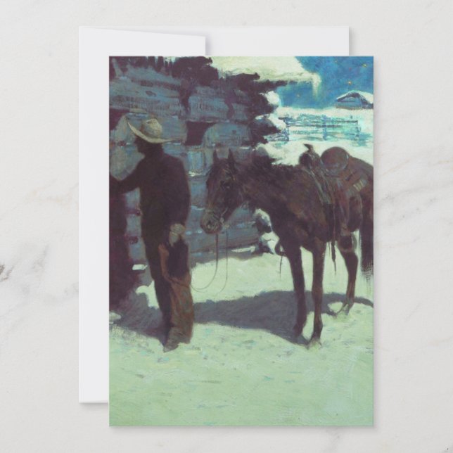 Pferd und Cowboy Winterschnee Einladung (Vorderseite)