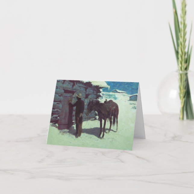 Pferd und Cowboy Winterschnee Einladung (Vorderseite)