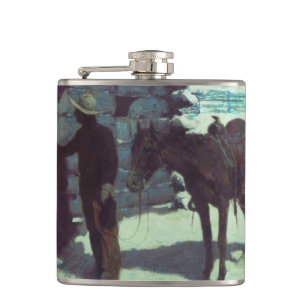 Pferd und Cowboy Winterschnee Flachmann