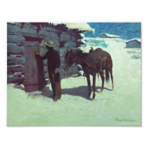 Pferd und Cowboy Winterschnee Fotodruck