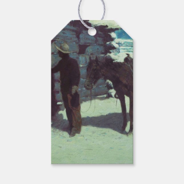 Pferd und Cowboy Winterschnee Geschenkanhänger (Vorderseite)