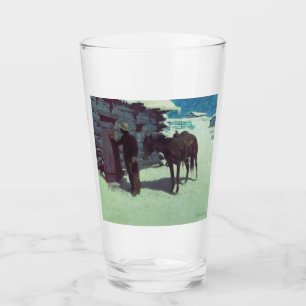 Pferd und Cowboy Winterschnee Glas
