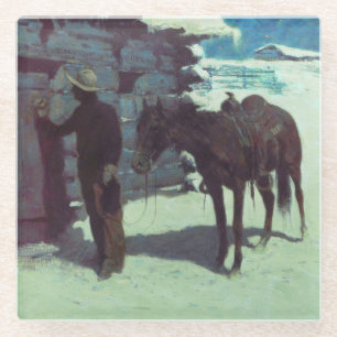 Pferd und Cowboy Winterschnee Glasuntersetzer