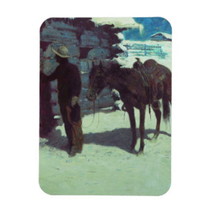 Pferd und Cowboy Winterschnee Magnet