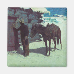 Pferd und Cowboy Winterschnee Magnet