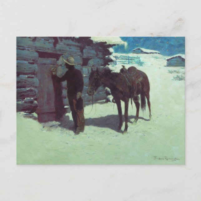 Pferd und Cowboy Winterschnee Postkarte (Vorderseite)