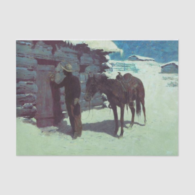 Pferd und Cowboy Winterschnee Seidenpapier (Vorderseite)