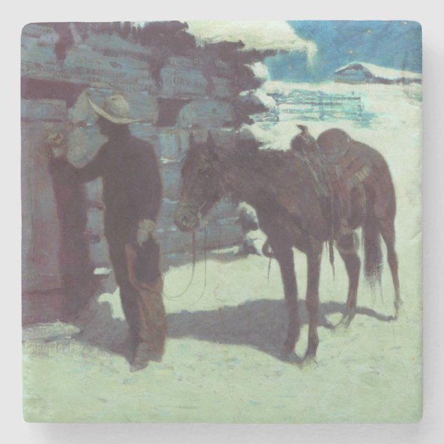 Pferd und Cowboy Winterschnee Steinuntersetzer (Vorderseite)