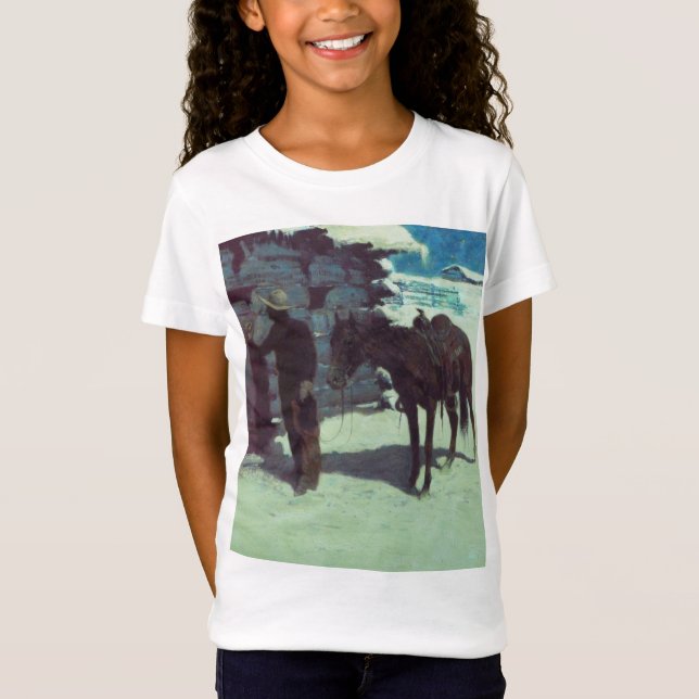 Pferd und Cowboy Winterschnee T-Shirt (Vorderseite)