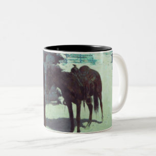 Pferd und Cowboy Winterschnee Zweifarbige Tasse