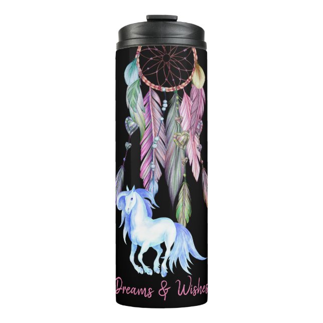 Pferd und Dreamcatcher ~ Dreams & Wishings BOHO Thermosbecher (Vorderseite)