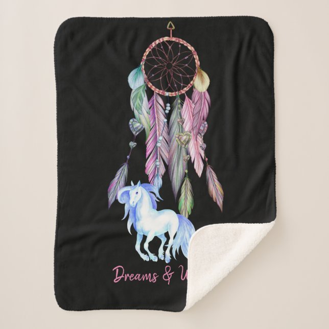 Pferd und Dreamcatcher ~ Träume und Wünsche BOHO Sherpadecke (Vorderseite)