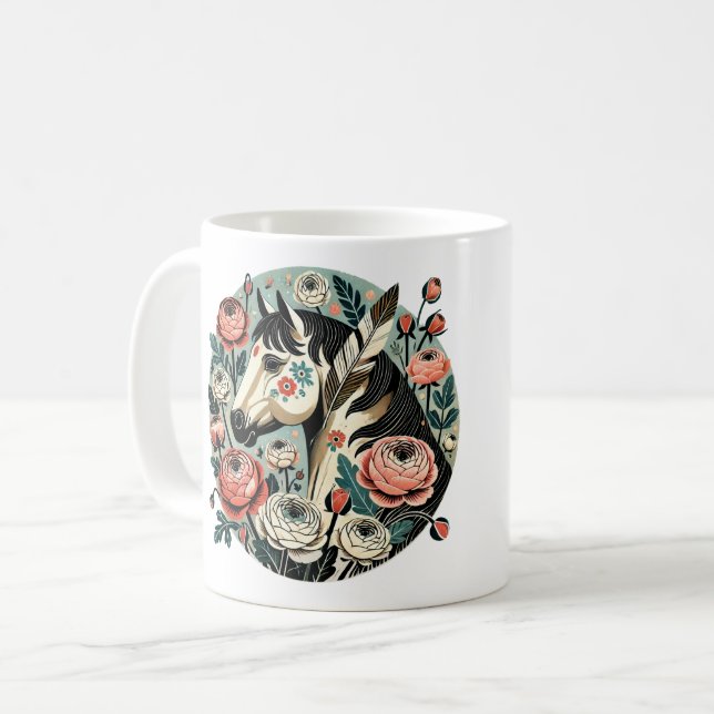 Pferd und Federn Kaffeetasse (Vorderseite Links)