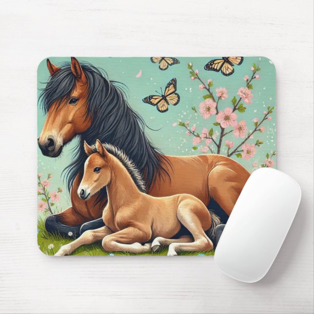 Pferd- und Foallenruhe im Frühjahr Mousepad (Mit Mouse)