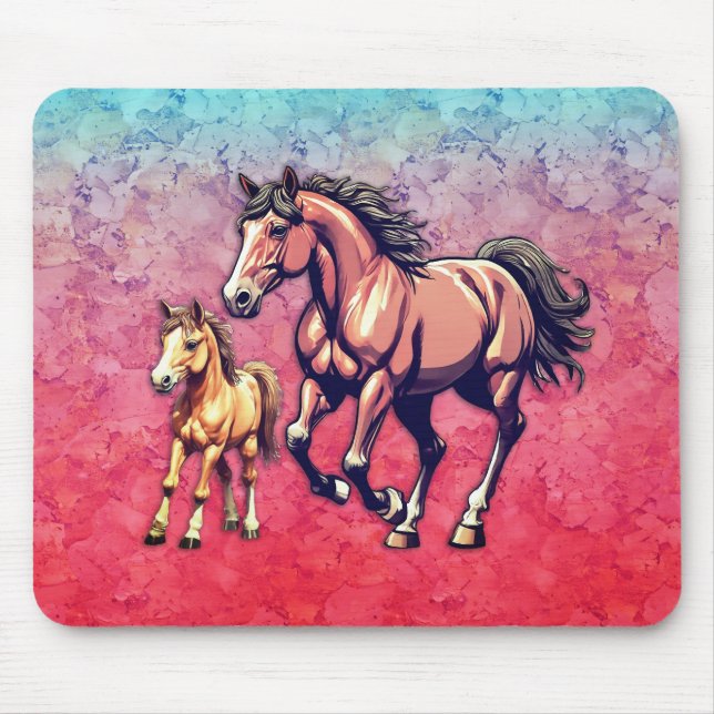 Pferd und Fohlen auf texturiertem Hintergrund Mousepad (Vorne)