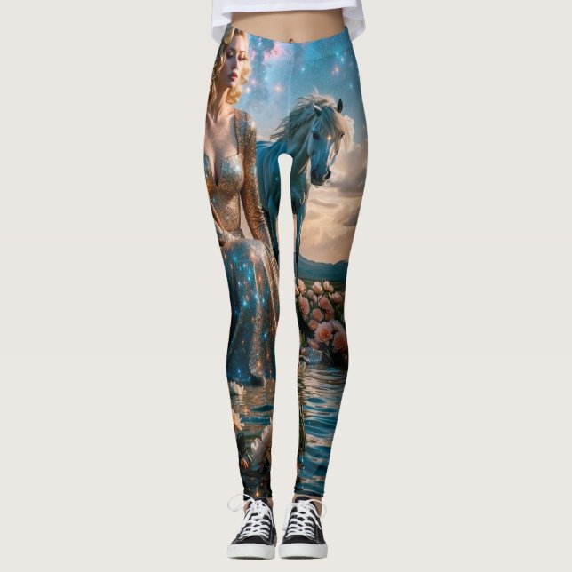 Pferd und Frauen im Wasser Leggings (Vorderseite)