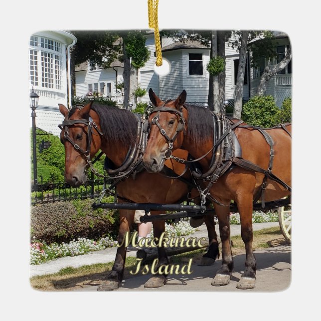 Pferd und Heirat auf Mackinac Island, Michigan Keramikornament (Vorderseite)