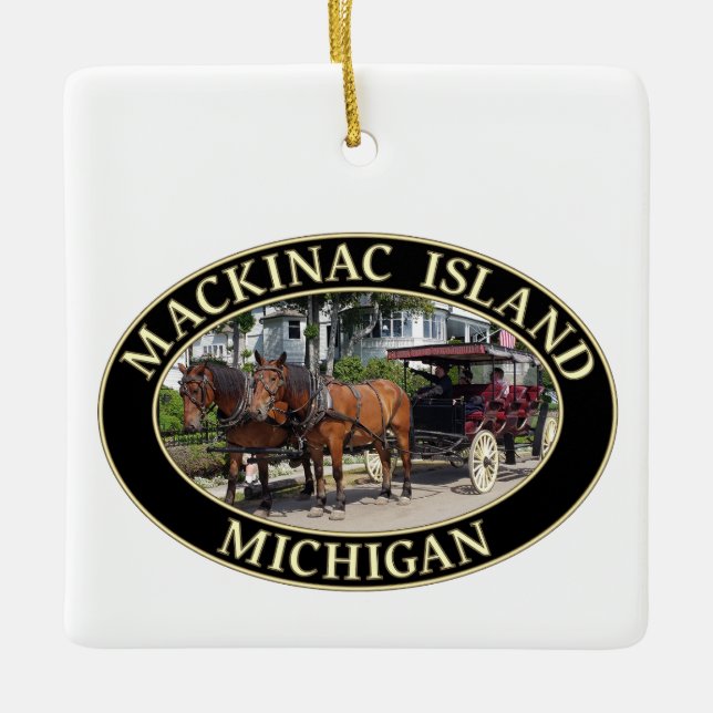 Pferd und Heirat auf Mackinac Island, Michigan Keramikornament (Vorderseite)
