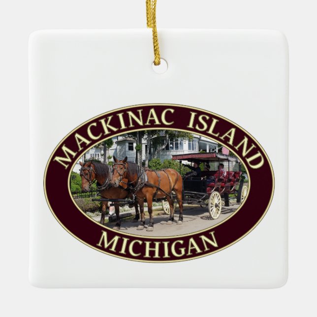 Pferd und Heirat auf Mackinac Island, Michigan Keramikornament (Vorderseite)