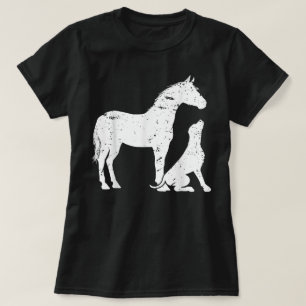 PFERD- und HUND-Motiv Frauen und Männer. Pferd-Hun T-Shirt