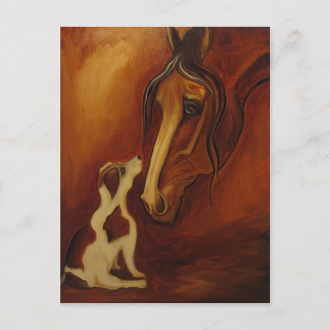 Pferd und Jack Russell Postkarte (Vorderseite)