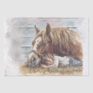 Pferd und Junge im Stall Asleep "Die besten Freund Seidenpapier