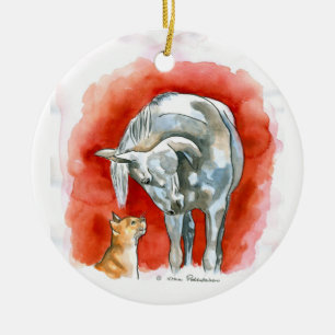 Pferd und Katze Keramikornament