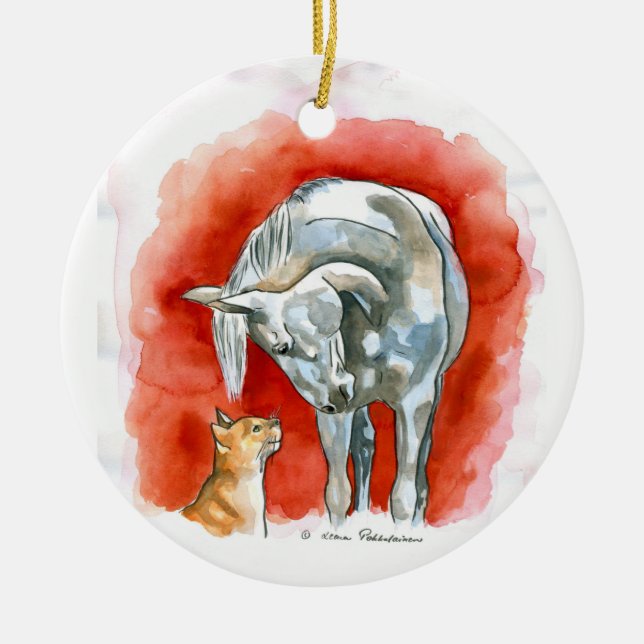 Pferd und Katze Keramikornament (Vorne)