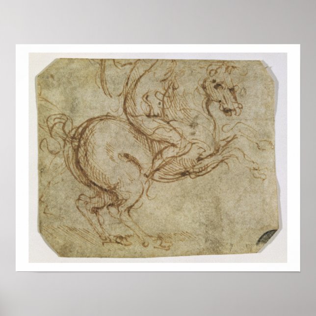 Pferd und Kavalier (Stift und Tinte auf Papier) Poster (Vorne)